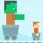 緑色の大型キャラクターと小型のキャラクターが、それぞれカートに乗って並んでいるイラスト。