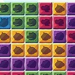 色とりどりの動物のシルエットが描かれた四角いブロックが並んでいる画像。