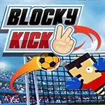 サッカー場でゴールキーパーがブロック状のサッカーボールを止めるシーンのアニメーション。