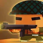 ヘルメットをかぶったキャラクターが銃を構えている。