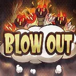 爆弾が炎をあげて爆発し、その前に「BLOW OUT」という文字が煙と共に描かれている。