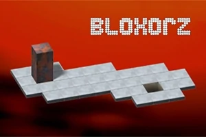 赤い背景に立方体の柱と穴のあるタイル状のプラットフォーム。