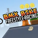 BMXバイクに乗ったキャラクターが空中でジャンプしているイラスト。