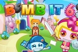 カラフルな文字「BOMB IT 6」とキャラクターたちが描かれたカートゥーン風の明るい背景。