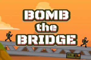 オレンジ色の空を背景に、二人の兵士が橋の上を歩いているイラストと「BOMB the BRIDGE」の文字。