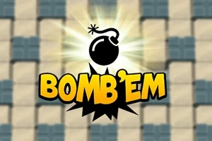 「BOMBEM」というテキストと爆弾のアイコンが描かれているカラフルな背景の画像。