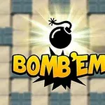 「BOMBEM」というテキストと爆弾のアイコンが描かれているカラフルな背景の画像。