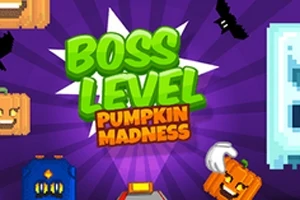 紫色の背景に「BOSS LEVEL PUMPKIN MADNESS」の文字と、かぼちゃやコウモリのイラストが描かれている。