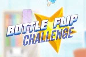 青いフタのペットボトルが飛び、黄色い星の背景に「BOTTLE FLIP CHALLENGE」の文字が表示されている画像。