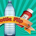 中央に水のボトル、その周りに牛乳パックとケチャップボトルがあり、「Bottle Flip」という文字がバナーに描かれています。