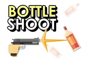 拳銃でガラス瓶を撃つイラスト。