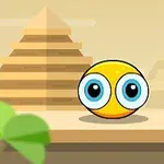 黄色い大きな目を持つキャラクターがピラミッドを背景にしているイラスト。