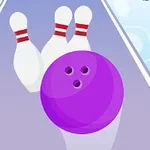 紫色のボウリングボールが３本のピンに向かっているイラスト。