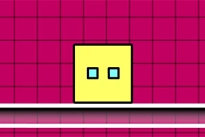 ピンクのグリッド背景に黄色い正方形のキャラクターが描かれている。