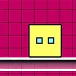 ピンクのグリッド背景に黄色い正方形のキャラクターが描かれている。