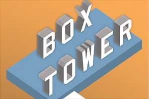 青い台座の上に「BOX TOWER」という立体的な文字が並んでいる。
