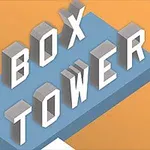 青い台座の上に「BOX TOWER」という立体的な文字が並んでいる。