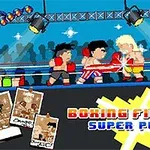 赤と青のボクシングトランクスを着た2人のピクセルアートスタイルのボクサーがリングで戦っている。