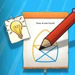 青い背景に、大きな赤い鉛筆と電球のアイデアメモが貼られた描画ボードが描かれています。