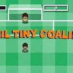 サッカーゴール前に立つ二人のキャラクターと「BRAZIL TINY GOALIE」の文字。