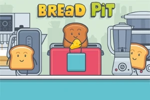 パンのキャラクターがトースターやキッチン家電と一緒に並んでいるイラスト。