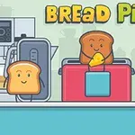パンのキャラクターがトースターやキッチン家電と一緒に並んでいるイラスト。