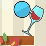 青いボールと、赤い液体の入ったワイングラスが倒れかけているイラスト。