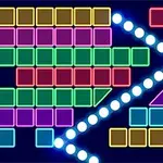 カラフルなブロックが並んでおり、中央に光る点線がジグザグに描かれている図。