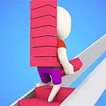 青い背景の前で、段ボールのようなピンク色のボックスを積み重ねて運ぶ3Dキャラクター。