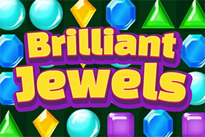 カラフルな宝石が並ぶ背景に「Brilliant Jewels」という文字が表示されている。