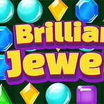 カラフルな宝石が並ぶ背景に「Brilliant Jewels」という文字が表示されている。
