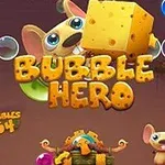 ネズミが大きなチーズを持ち、青いバブルが周囲に配置されたイラスト。