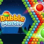 カラフルなバブルが夜空の背景に並ぶデザインと「Bubble Master」という文字があります。