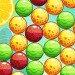 カラフルなフルーツ柄のボールが並んでいる画像。