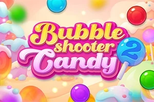 カラフルなキャンディとバブルが背景に配置された、ポップなスタイルの文字デザイン。