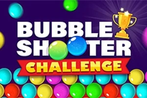 カラフルなバブルとトロフィーのイラストが描かれた「BUBBLE SHOOTER CHALLENGE」のロゴ。