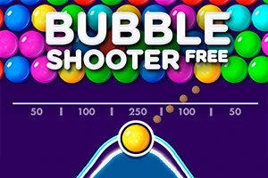 カラフルなバブルが並び、中央にシューティング装置がある画面。