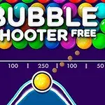 カラフルなバブルが並び、中央にシューティング装置がある画面。