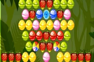 カラフルな果物が横一列に並んでいるパズルゲームの画面。