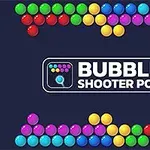 カラフルな泡が上下に配置された背景に「BUBBLE SHOOTER POP」と書かれたロゴが中央にある画像。