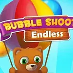 カラフルな風船を持ったクマのキャラクターと「BUBBLE SHOOTER Endless」というテキスト。