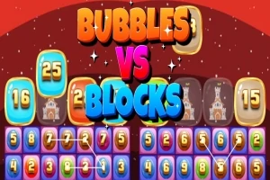 カラフルな数字とブロックが並び、中央に「BUBBLES VS BLOCKS」と書かれたデザイン。
