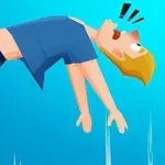 青い背景に、驚いた表情で後ろに反り返っている金髪のキャラクター。