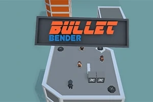 ビルの屋上に3人のキャラクターがいて、上に「BULLET BENDER」という看板がある。