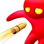 赤いキャラクターが弾丸を避けている様子。