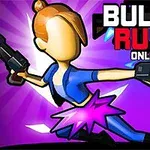紫色の背景に2丁の銃を持った青い服のキャラクター。