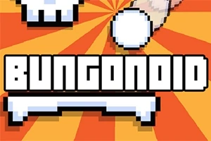 オレンジ色の背景に、ピクセルアートスタイルで上部に白いキャラクターの手とボール、中央に大きな文字「BUNGONOID」が描かれている画像。