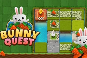 ウサギのキャラクターとニンジンが描かれたパズルゲームの画面。