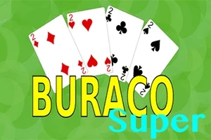 緑色の背景に、2のダイヤ、ハート、クラブ、スペードのトランプカードと「BURACO Super」という文字。