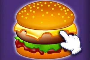 ハンバーガーのイラストに、指が上から触れようとしている。